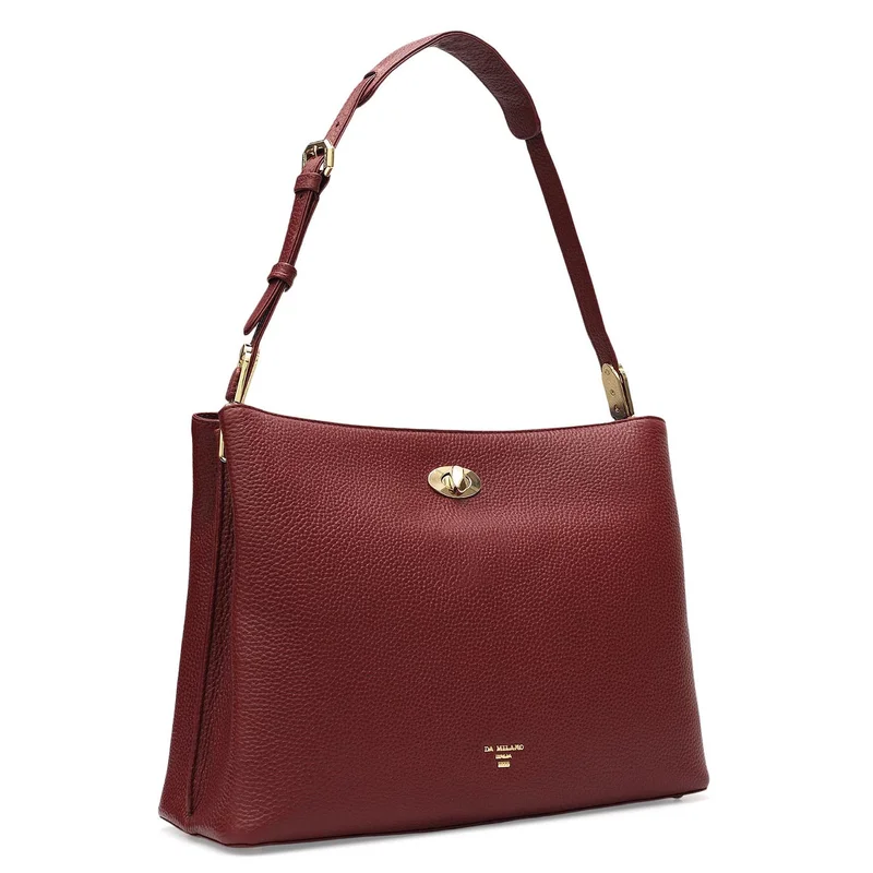 Da Milano Medium Wax Leather Shoulder Bag - Cherry